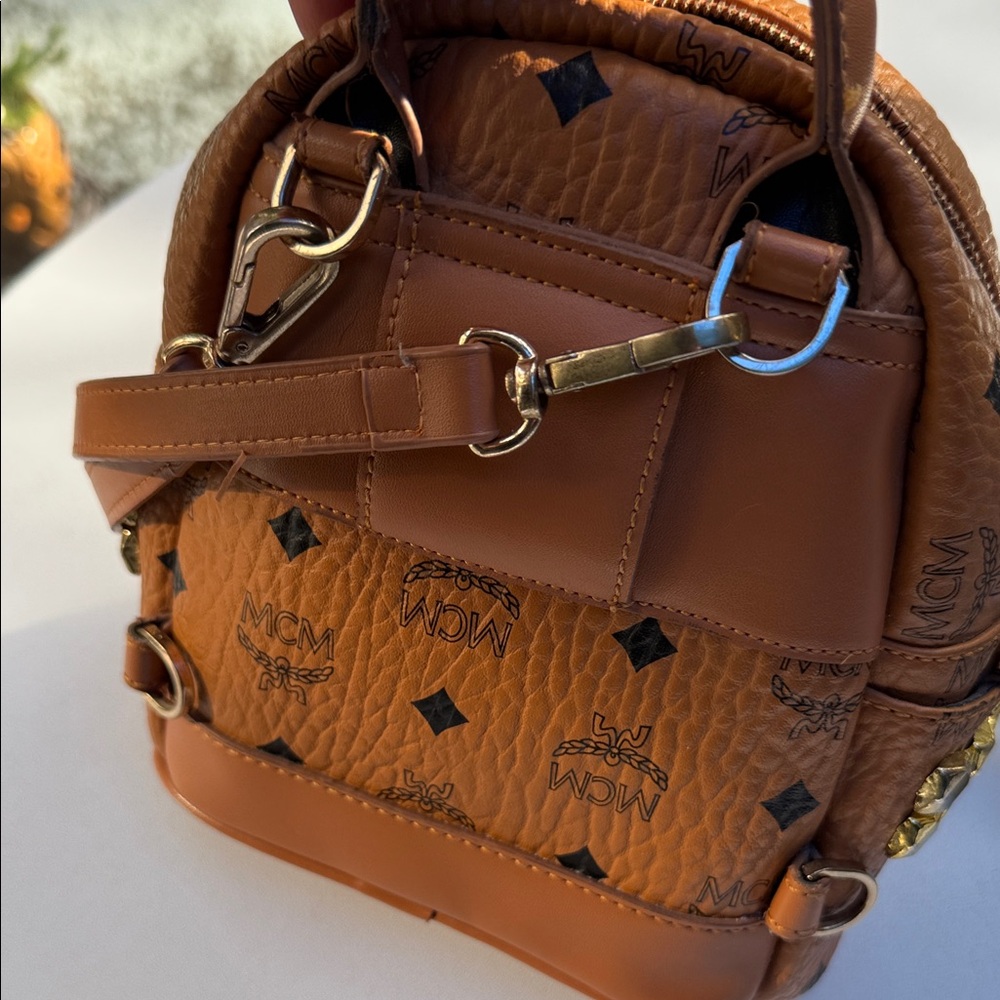 Authentic Mcm Cognac Leather Small Backpack Cross… - image 6